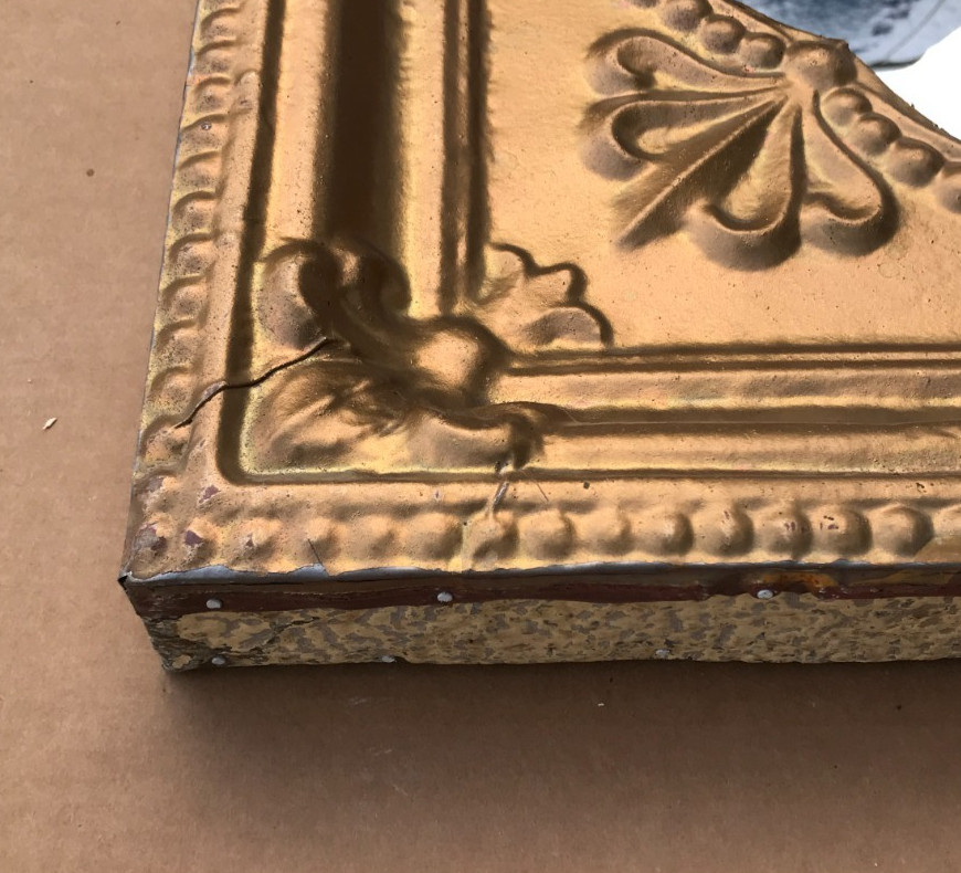 VTG Decorative Salvaged Tin Ceiling Gold 23" SQ. Thick Metal Mirror Old 1614-25B