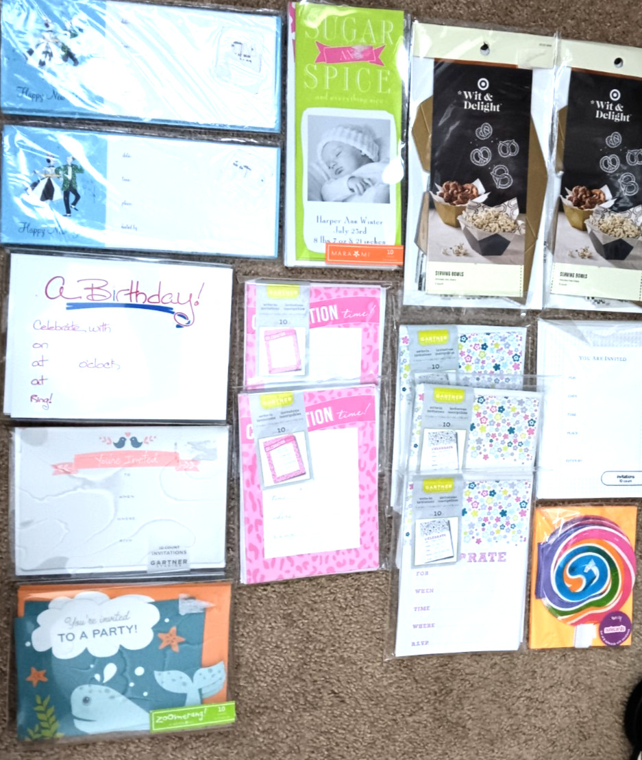 Party Supplies Invitations Lot Baby Shower Birthday Notecard Paper Serving Bowl