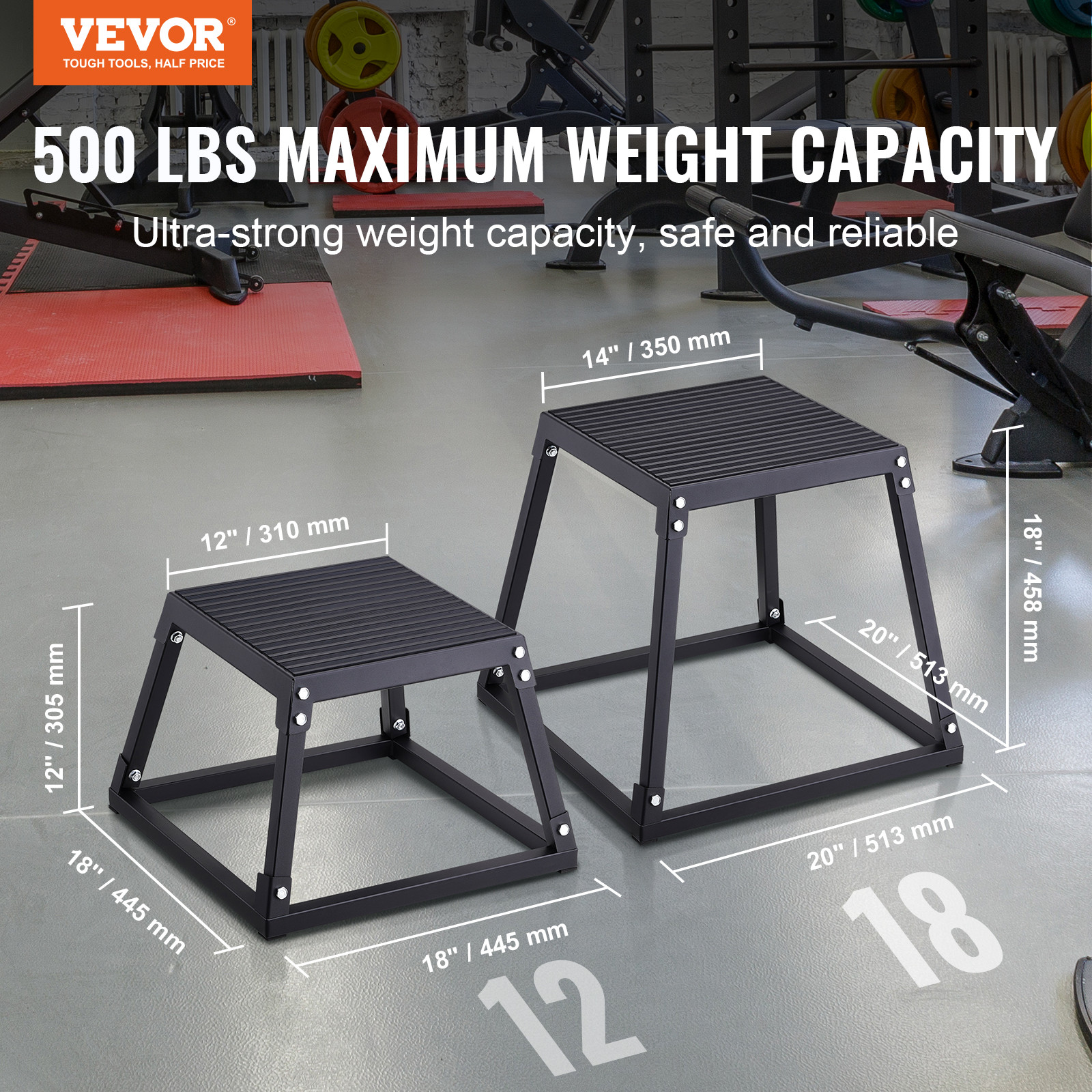 VEVOR 12" Plyometric Jump Box Fitness Exercise Plyo Box Step Cross Black