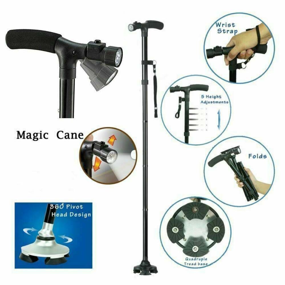 LED Folding Walking Cane for Seniors Men&Women with Non-Slip T Handle and Strap