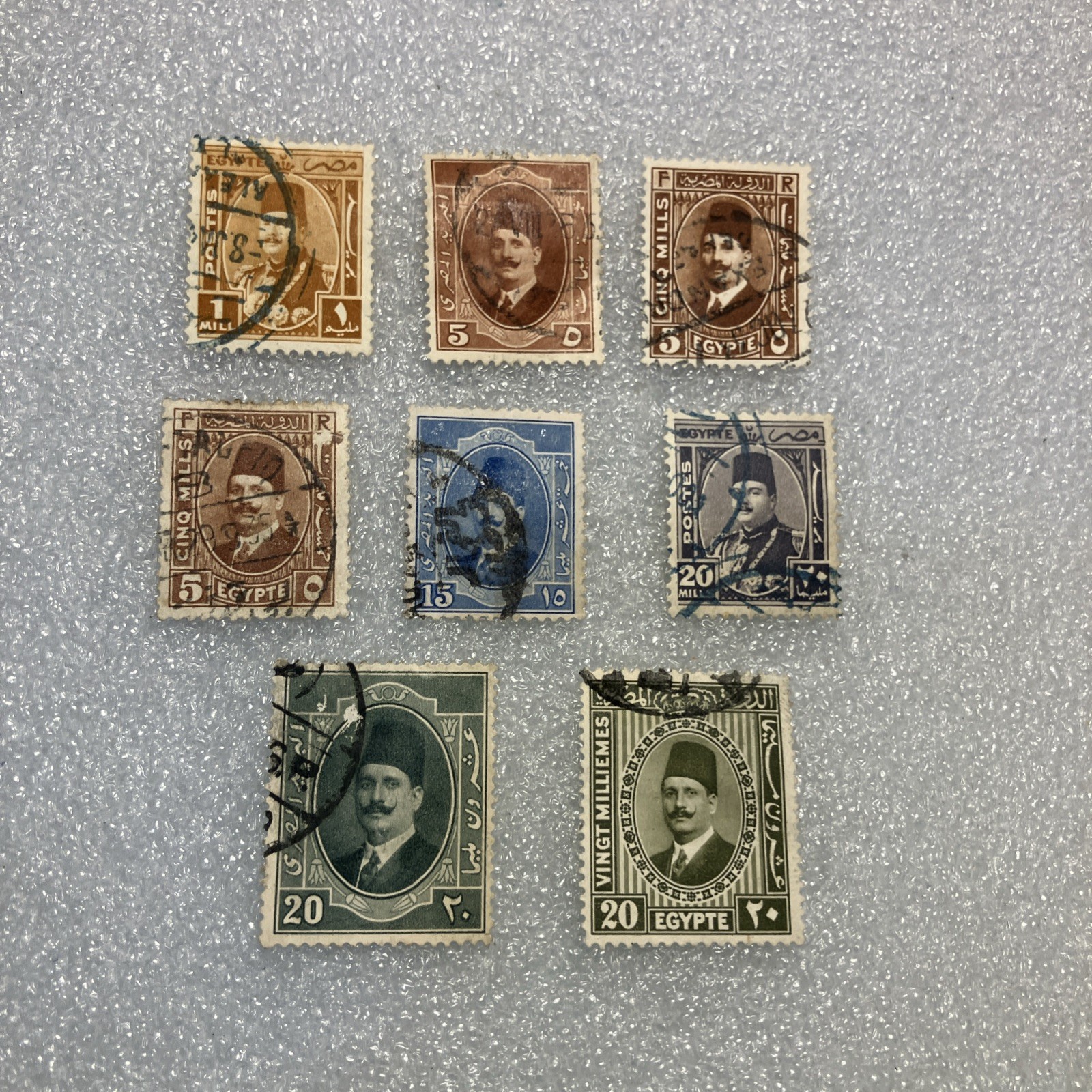 8 USED Antique 1920's Egypt King Fuad I stamps. Nice Valuable Lot; $1 Ships.
