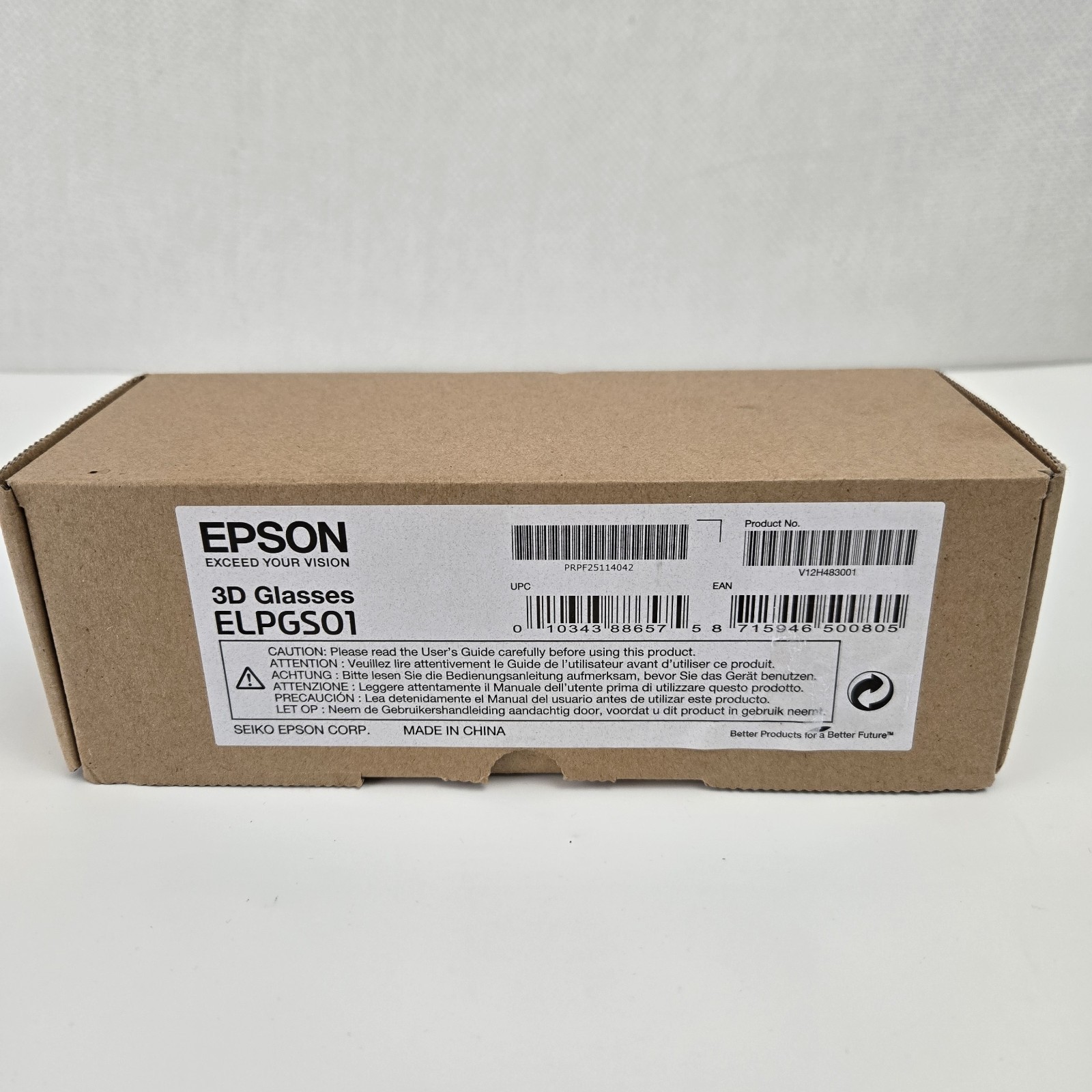 Epson ELPGS01 3D Active Glasses Product # V12H483001, New in Open Box