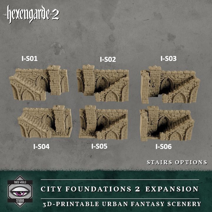 Hexengarde 2 City Foundations INSET STAIRS RAMPS Trench Crusade D&D RPG Terrain