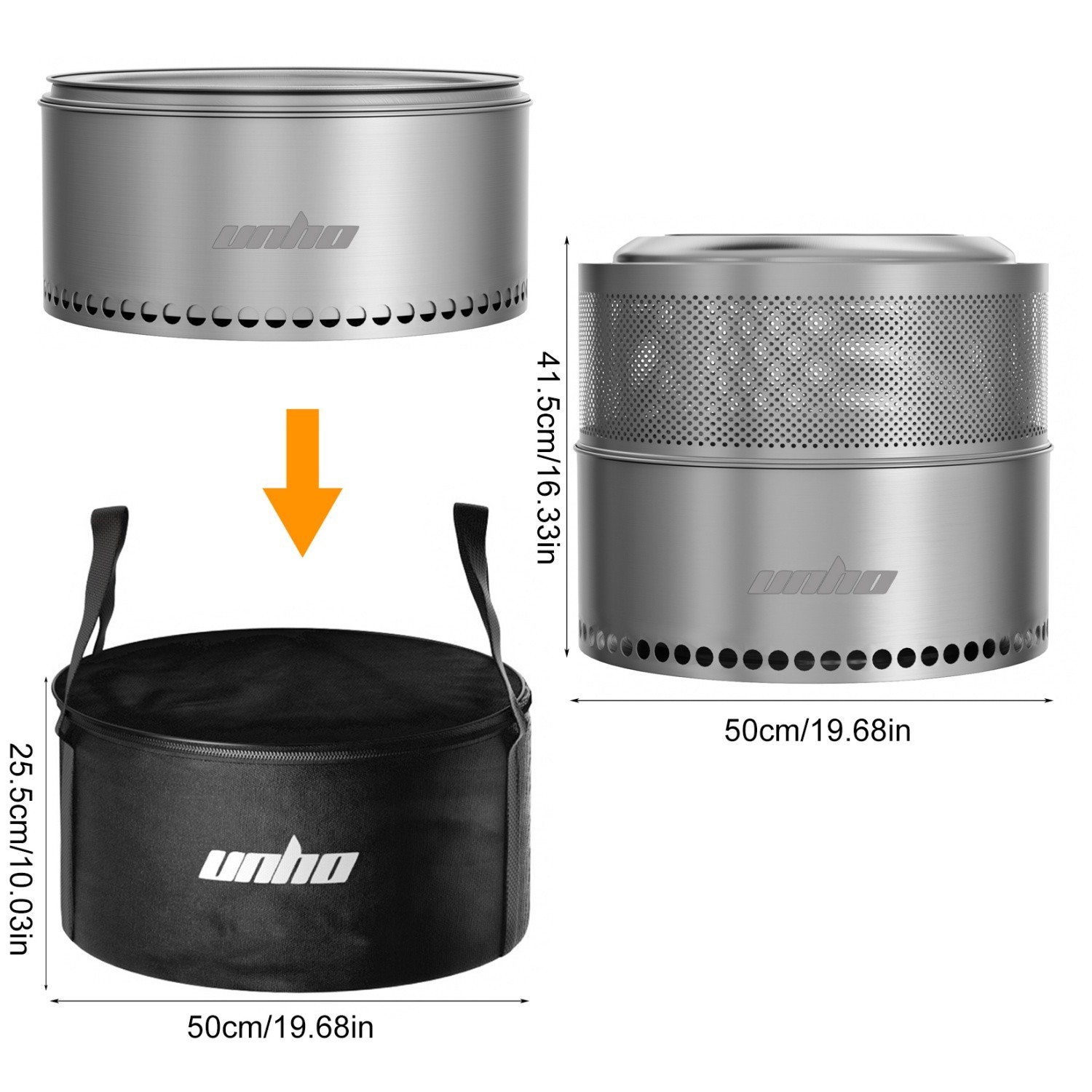 4-6 People 20'' Smokeless Fire Pit Wood Burning Portable Stainless Steel Outdoor