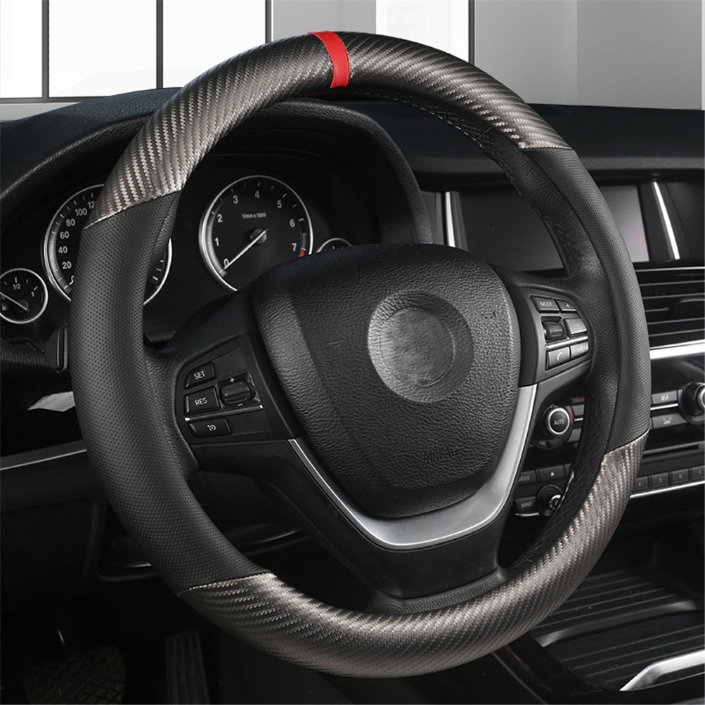 For Ford Car Steering Wheel Cover Carbon Fiber PVC Leather Anti-slip Accessories