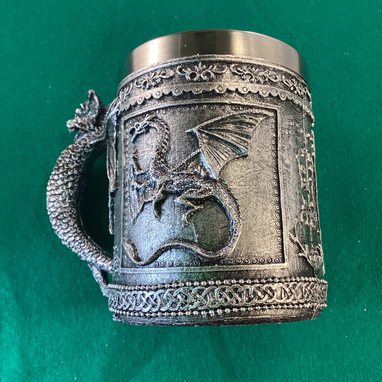 Dragon Serpentine Mug Tankard Stainless Steel Insert Resin Exterior New 4.2 Tall