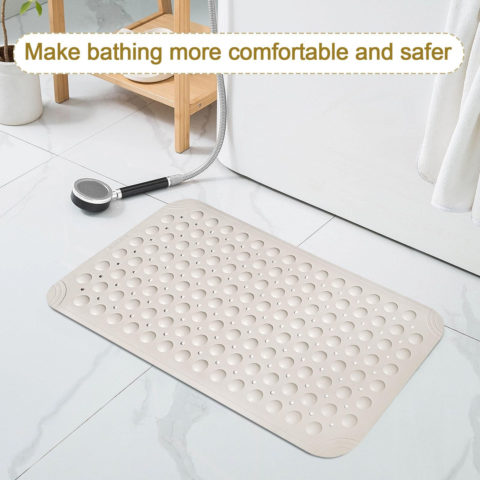Non Slip Shower Mats for inside Shower 15 X 27.5 Inch, TPE Bathtub Mat Non-Slip