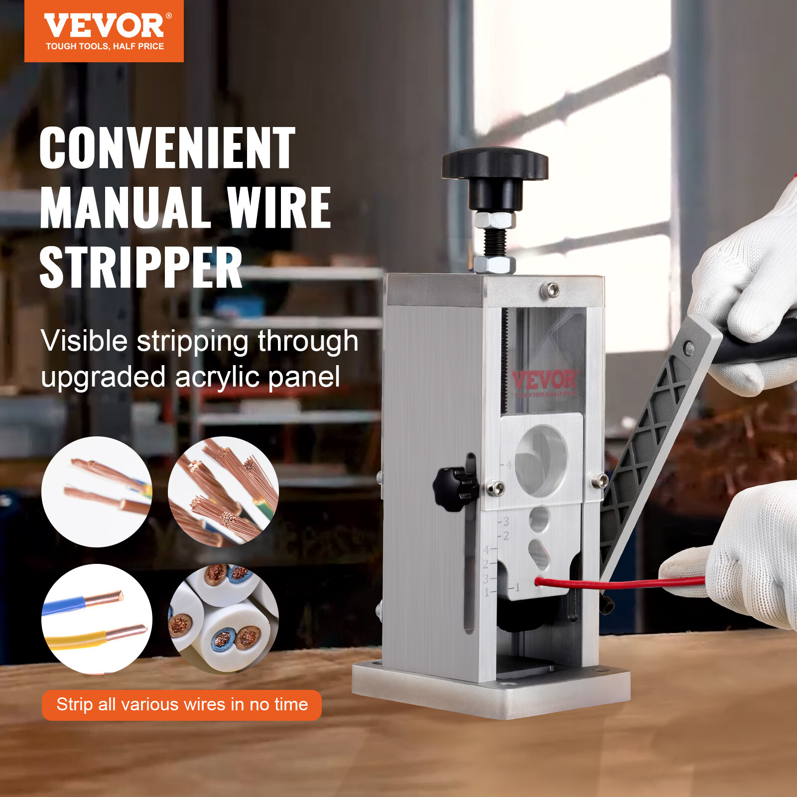 VEVOR Manual Wire Stripping Machine Portable Cable Stripper 0.06-1.57in Visual