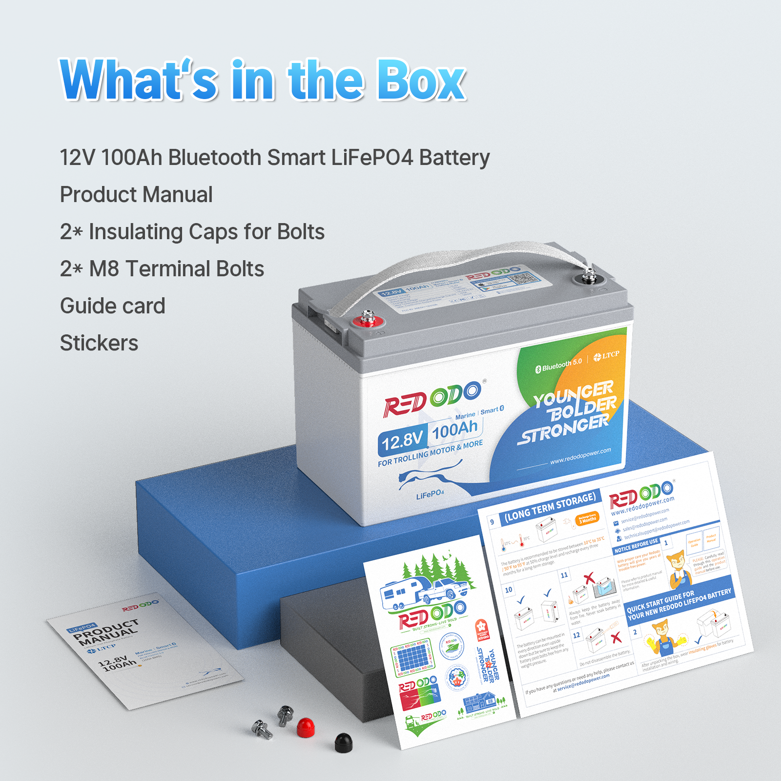 12V 100Ah Bluetooth LiFePO4 Lithium Battery App Real Time Monitoring for RV Boat