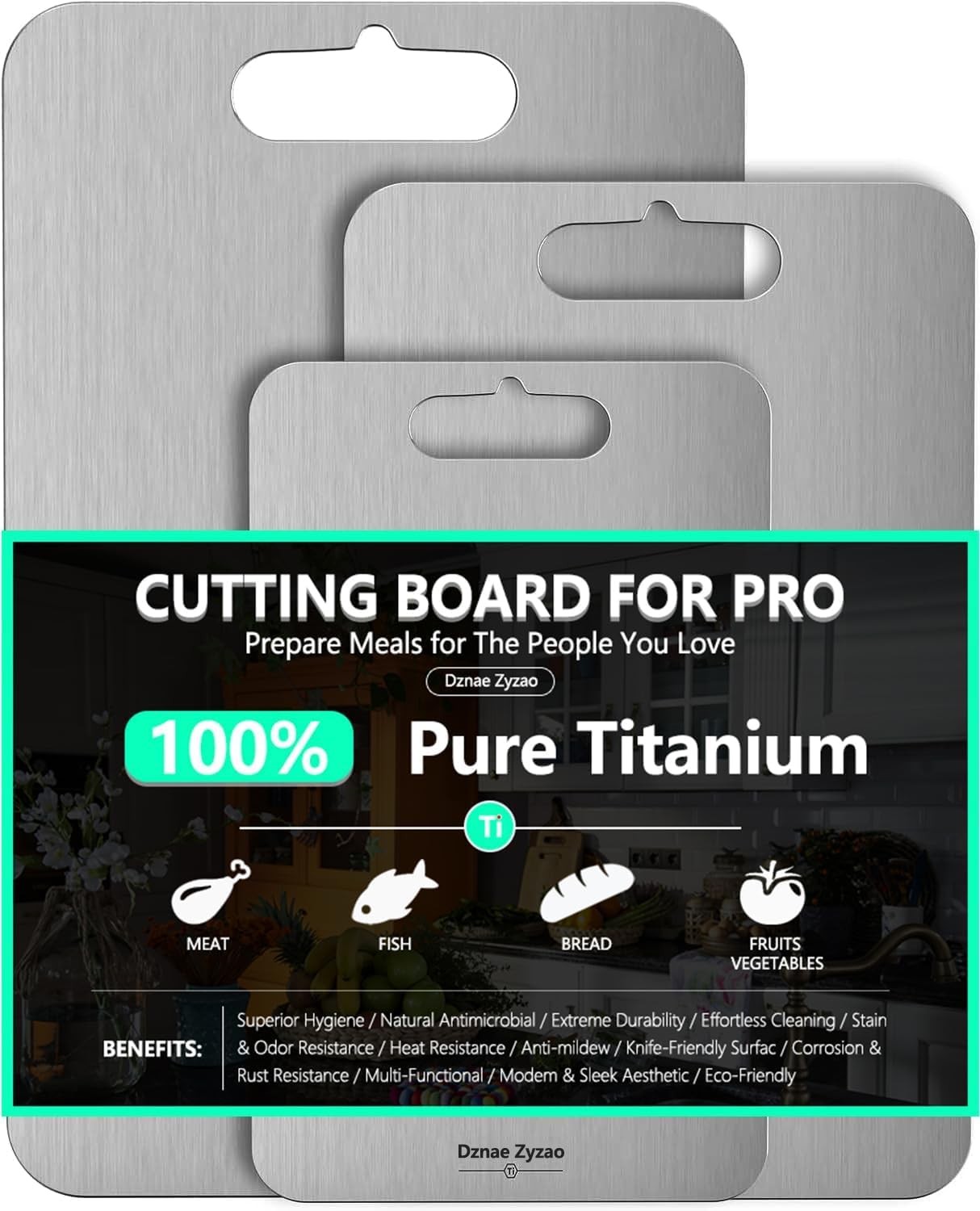 2026 New Food-Grade 100% Pure Titanium Cutting Board Set of 3, Double Sided Cutt