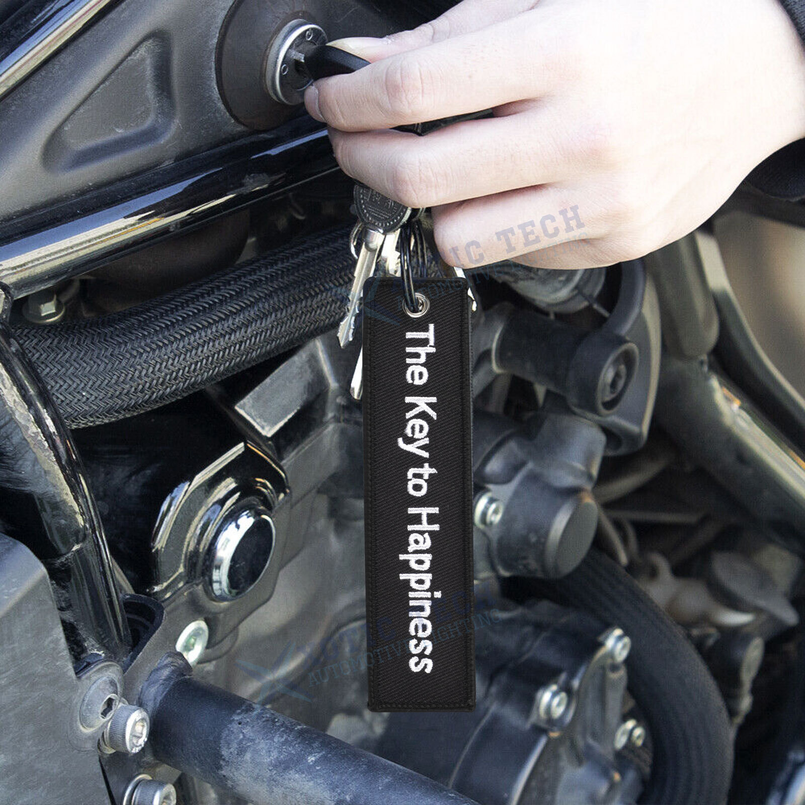 1PC Double Sided Embroidered Keychain Bike Motorcycle Key Ring Key Tag Belt Gift