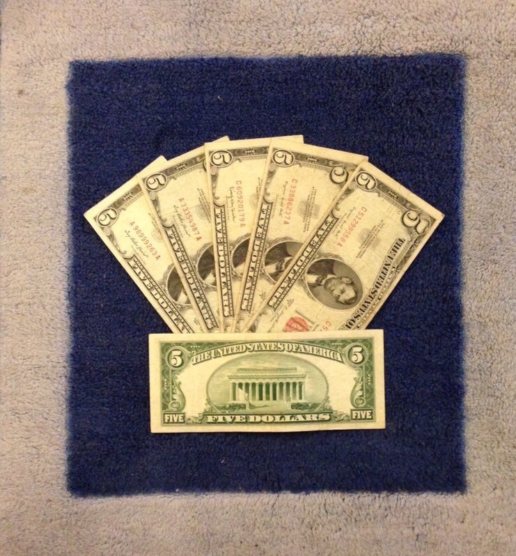 ☆$5 Five Dollar Red Seal Lincoln Dollars ☆Red Certificate Old Money☆1953 1963☆