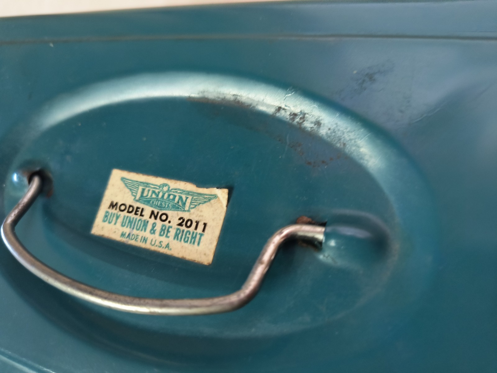 Vintage Union Chests Metal Tool Box Teal Blue Green Model NO 2011