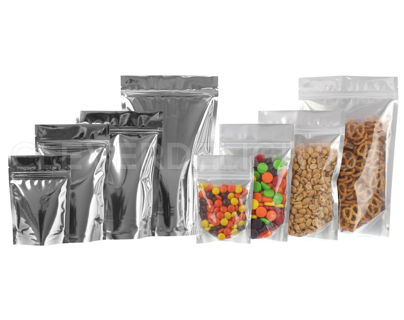 Silver/Clear Stand-Up Barrier Pouches - Resealable Bags - Packaging