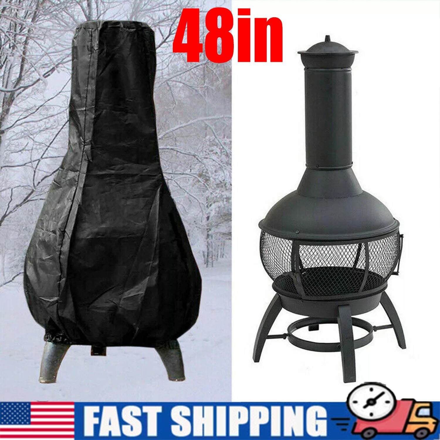 48inch Outdoor Patio Chiminea Cover Waterproof Protective Chimney Fire Pit Heate