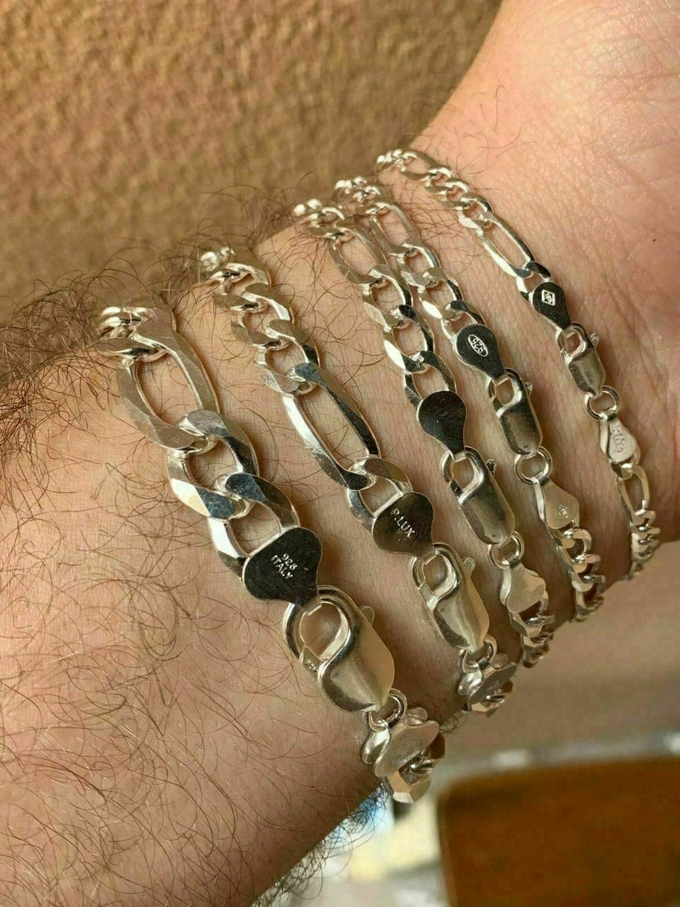 Figaro Link Chain Or Bracelet (2.5-10mm) Solid 925 Sterling Silver UNPLATED