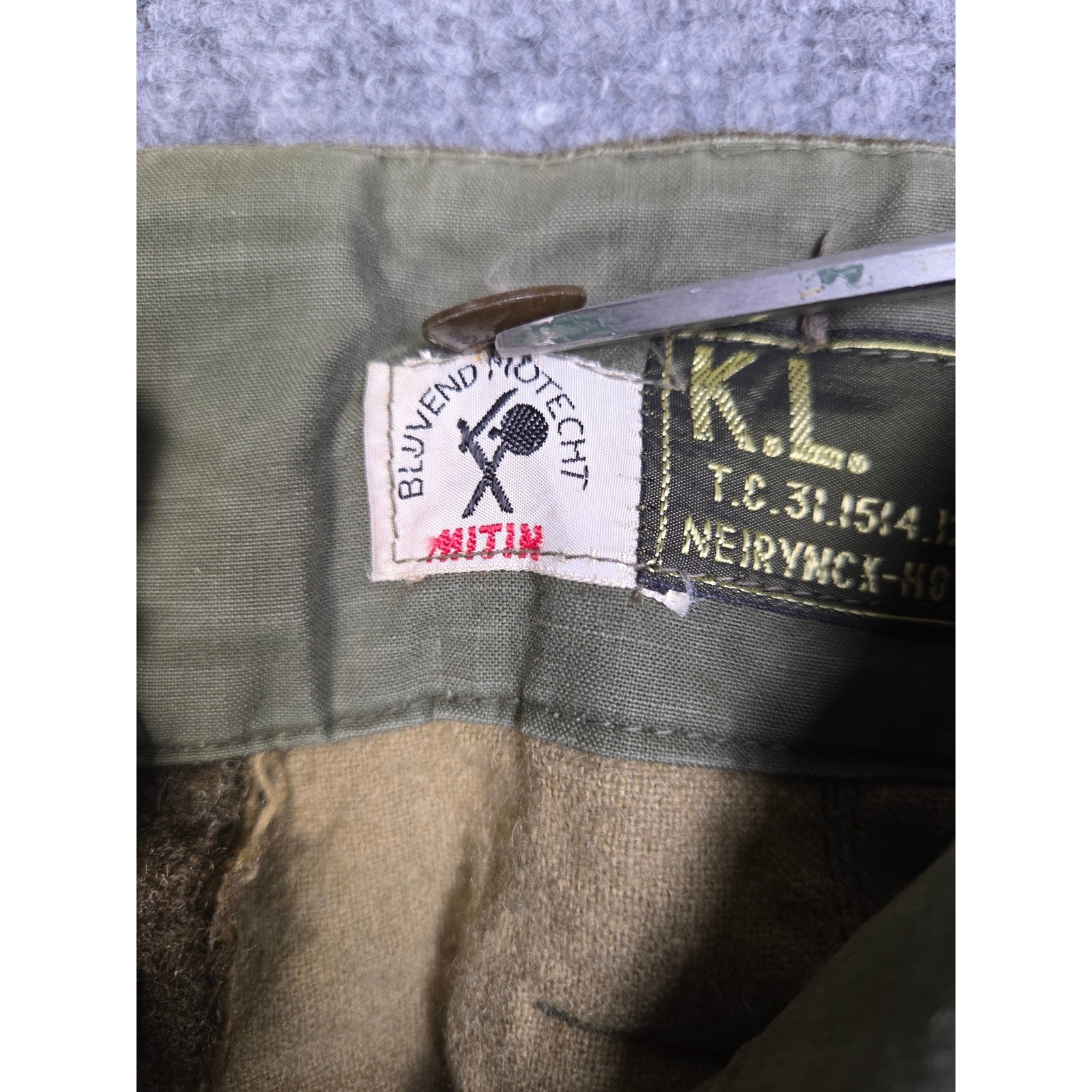 Vintage 1961 Bluvend Motecht Dutch Military Wool Pants Field Pants Brown 44