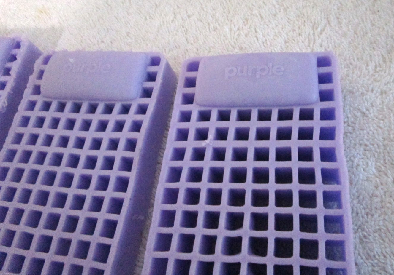 Lot Of 4 -Purple Mattress Collectible Squishy Sample. Rare 4 3/8 x 2.25"