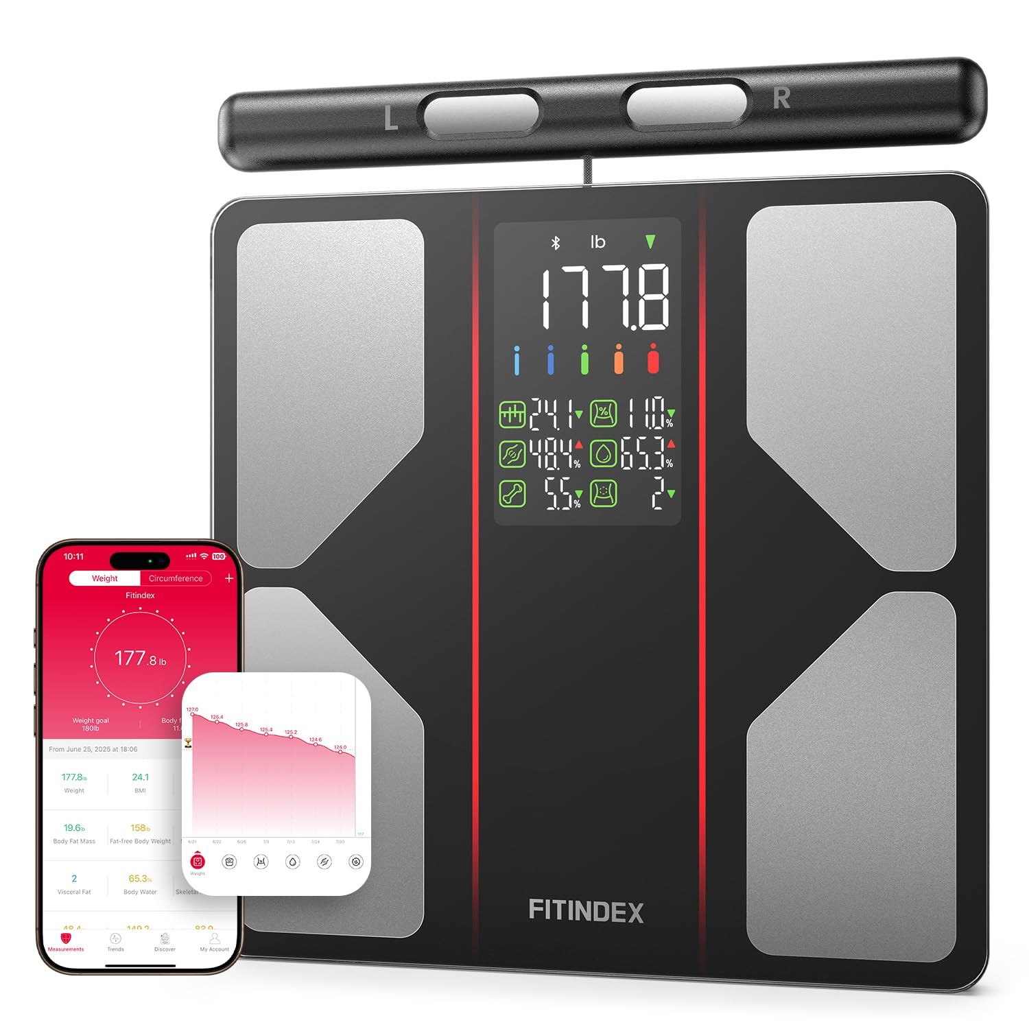 FITINDEX Smart Scale for Body Weight, Body Composition Analyzer with 8-Electrode