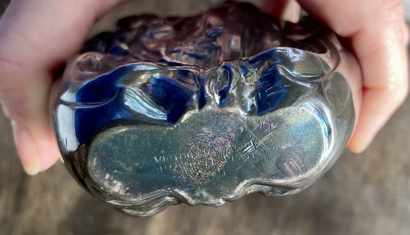 Art Nouveau Spirit Flask Victor Silver Co Nymph Relief Iridescent Barware Superb