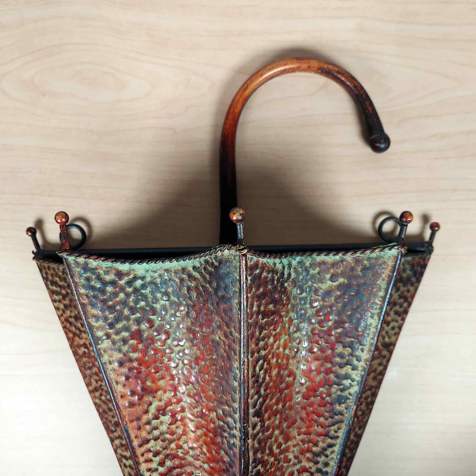 Hammered Metal Umbrella Cane Holder Wall Decor Dried Flowers Copper Style Patina