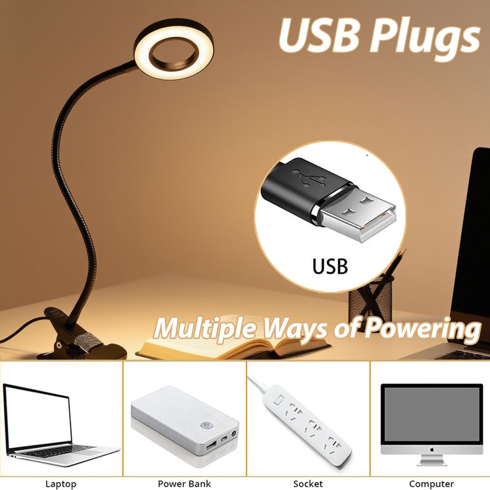 10X Magnifying Glass with Light Clip On Desk Magnifier 48 LED 3 Modes Dimmable