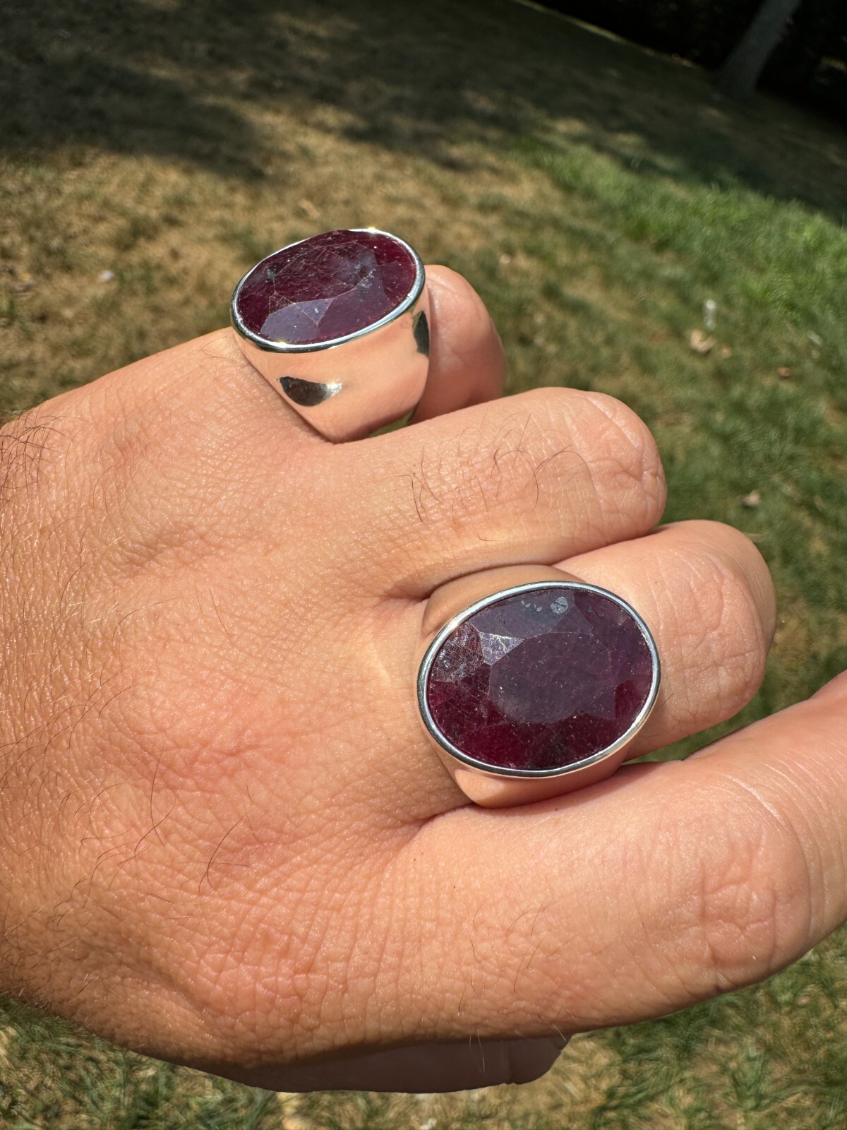 Large 18ct Genuine Ruby Mens Real Solid 925 Sterling Silver Oval Signet Ring