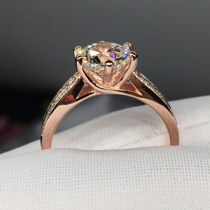 2.35 Ct Lab Grown Diamond Engagement Ring 14K Rose Gold Solitaire Size 6,7,8