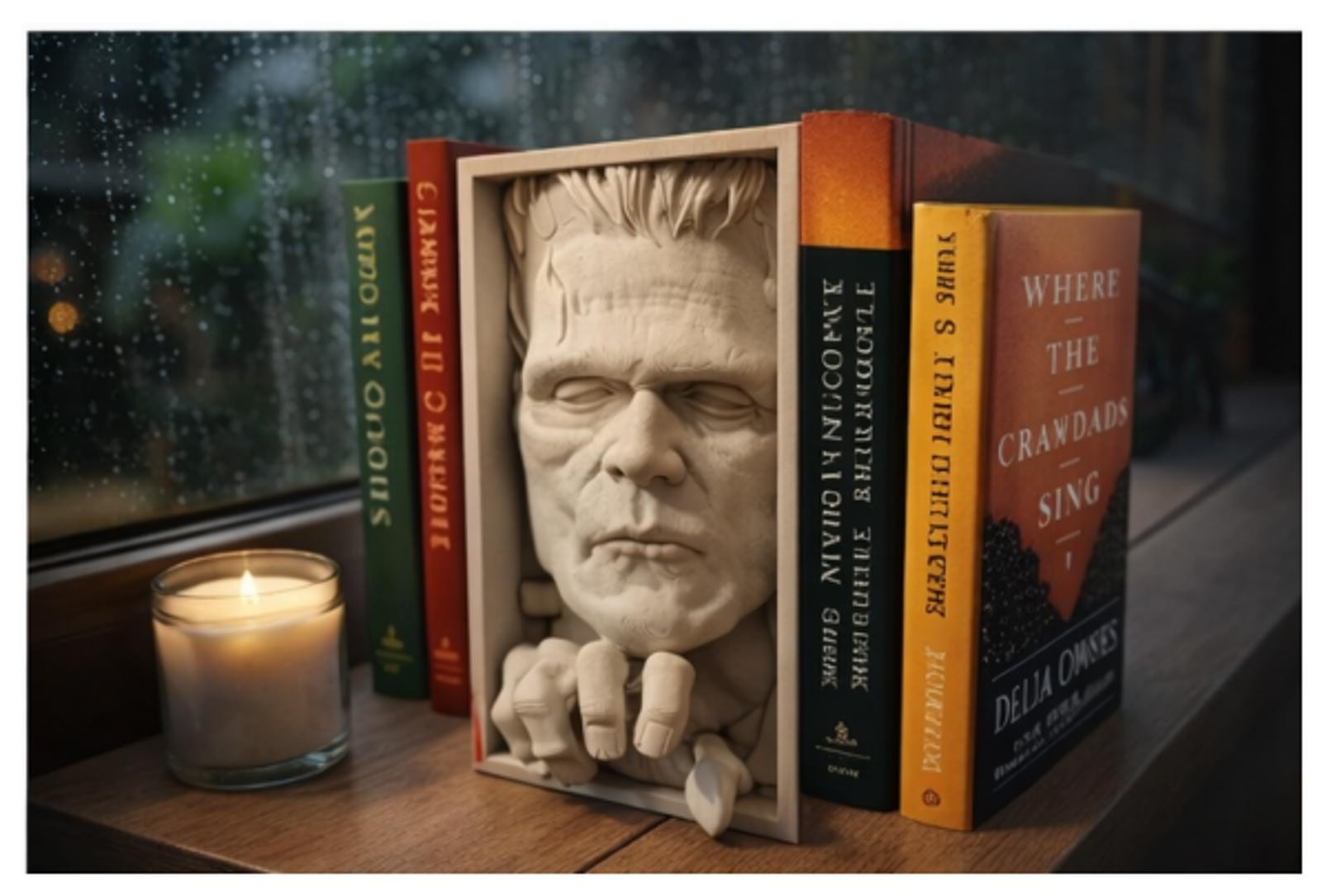Frankenstein Book Nook Bookshelf Insert, 3D Printed Monster Horror Decor