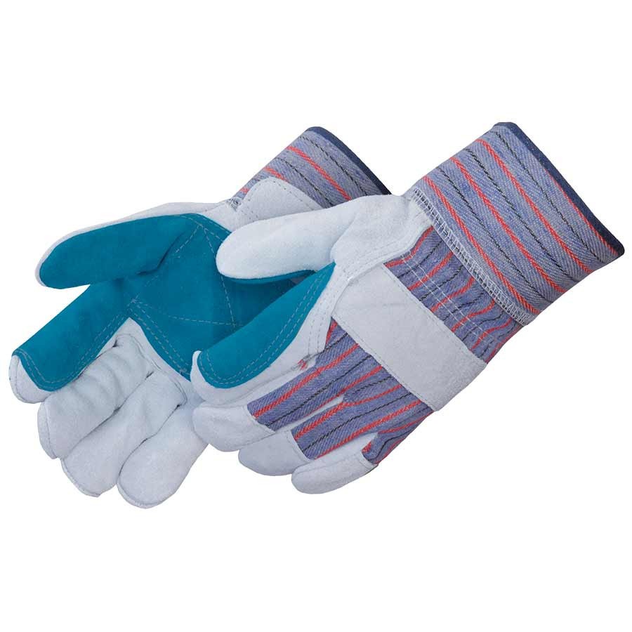Double Palm Leather Work Gloves with Green Jointed Leather and Rubberized Safety