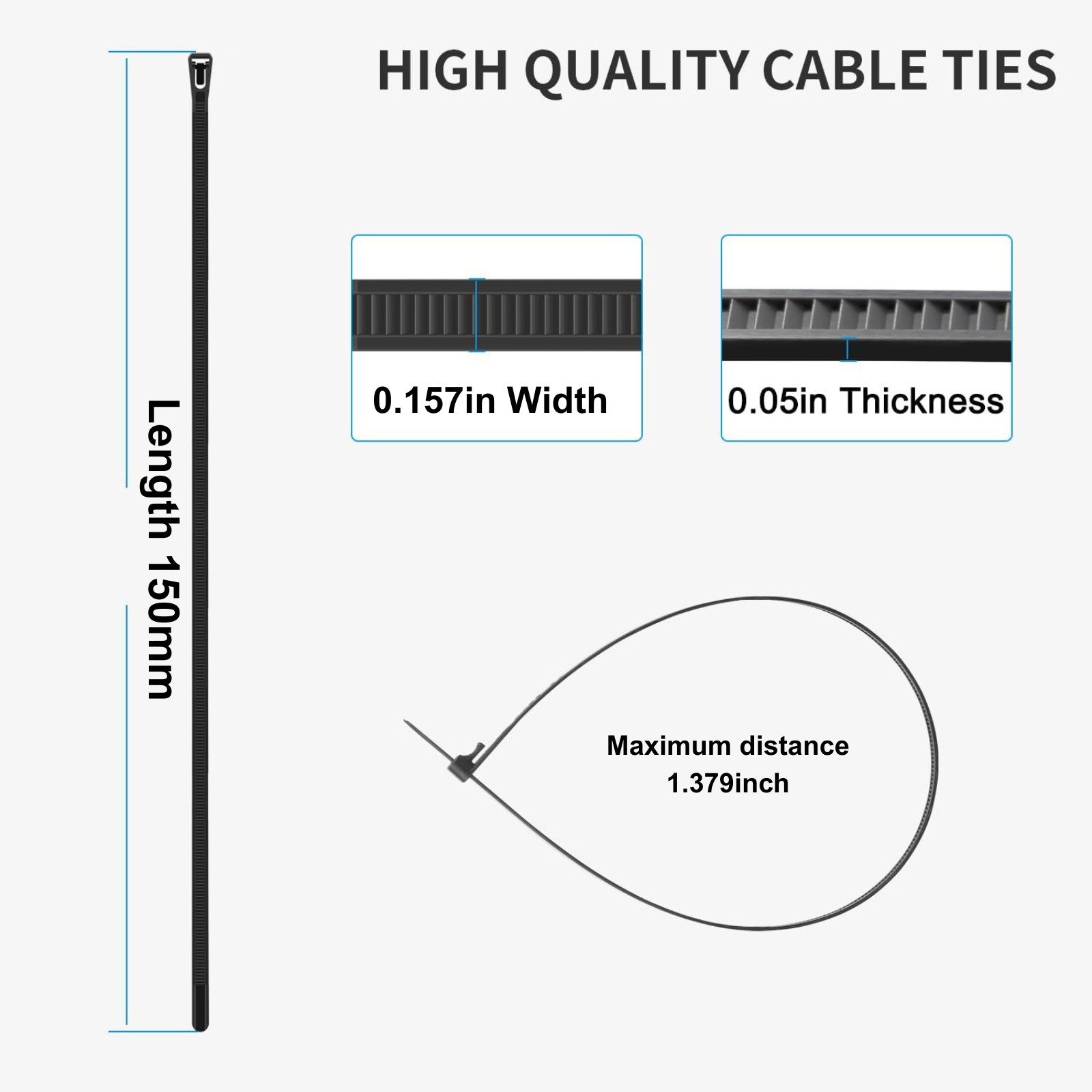 100 Pack Releasable Reusable Zip Ties Nylon Cable Heavy Duty Wire Self Locking