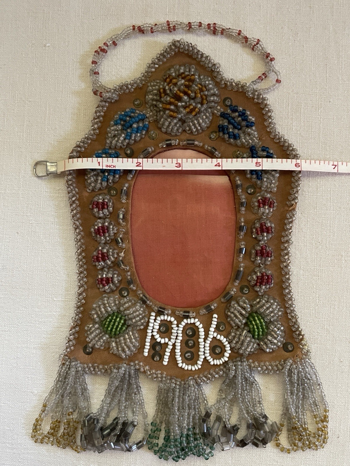 Antique 1906 Native American Beaded Picture Frame