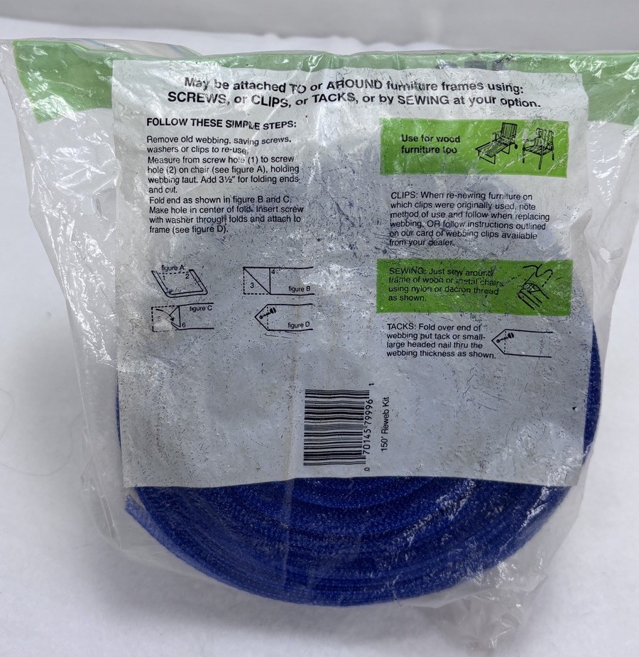 NOS Vintage Arden Paradise Re-Web Kit 150' Blue Grey Chair Webbing 2 3/16"