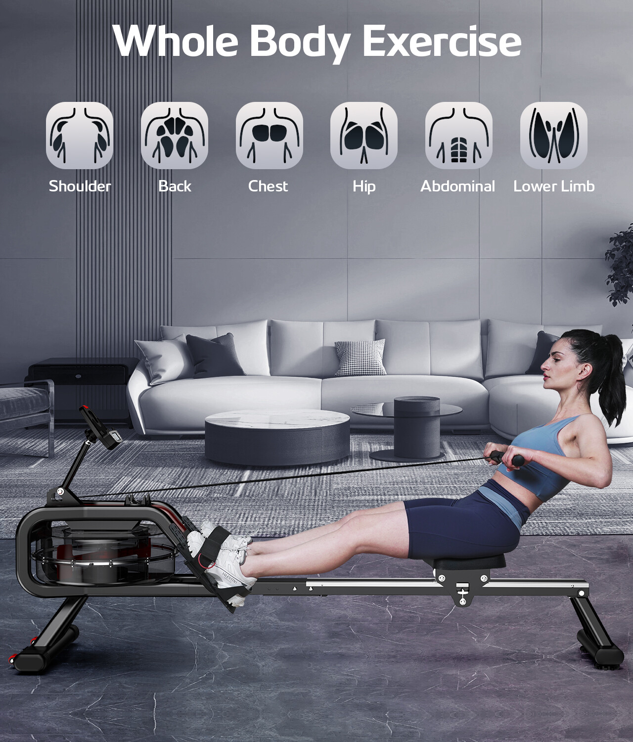 Magnetic Water Row Rowing Machine Rower 16 Levels Cardio Home Exercise Equipment