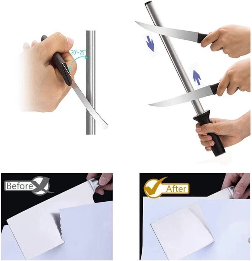 12in Diamond Knife Sharpener Honing Rod Oval Kitchen Tool