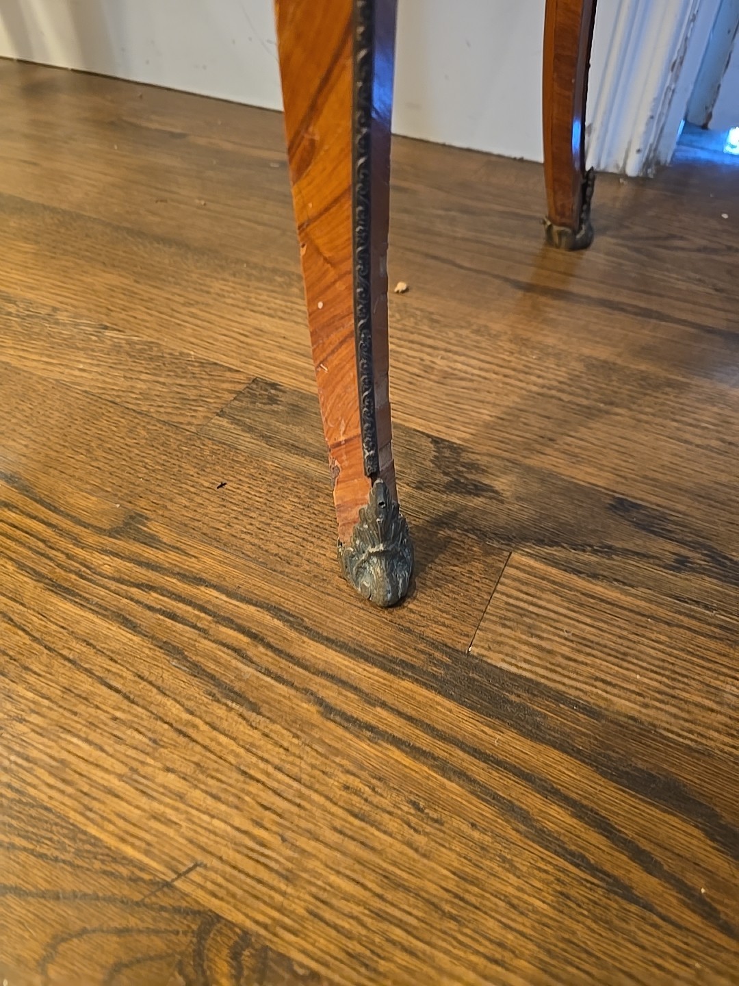"Antique vanity table from the late 1800s with intricate inlay & a hidden mirror