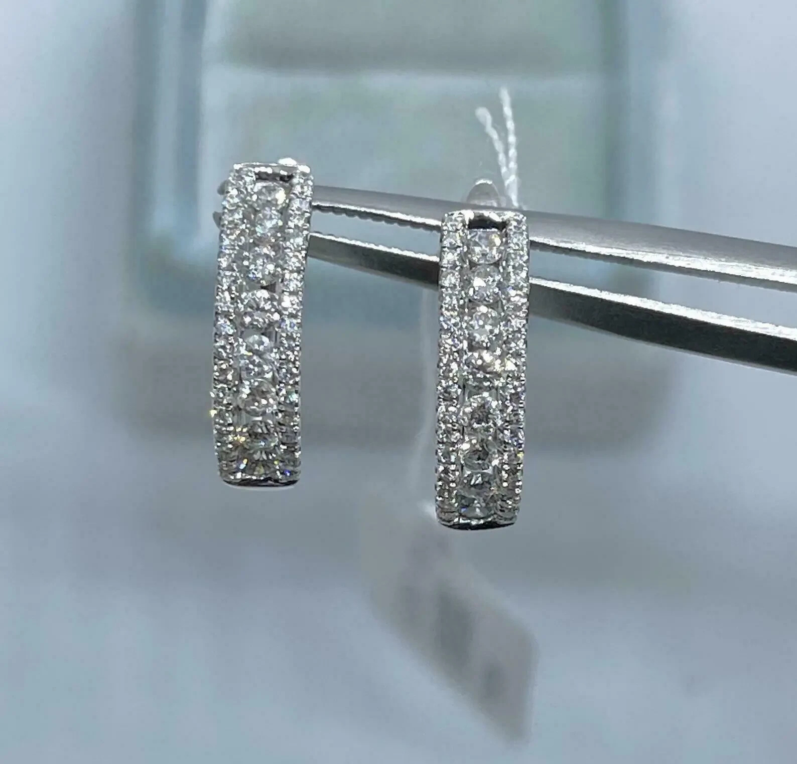 2Ct Lab Created D Diamond Three-Row Huggie Hoop Earrings 14K White Gold Over