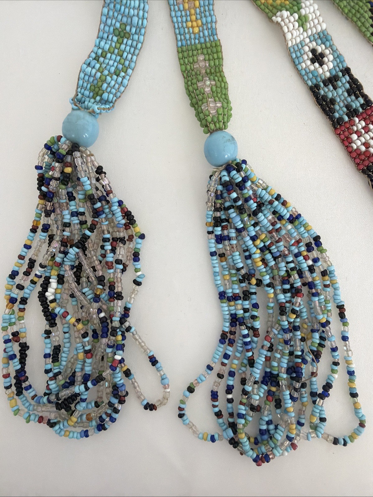 Antique Hand Made Native American Beaded Sash with Tassels