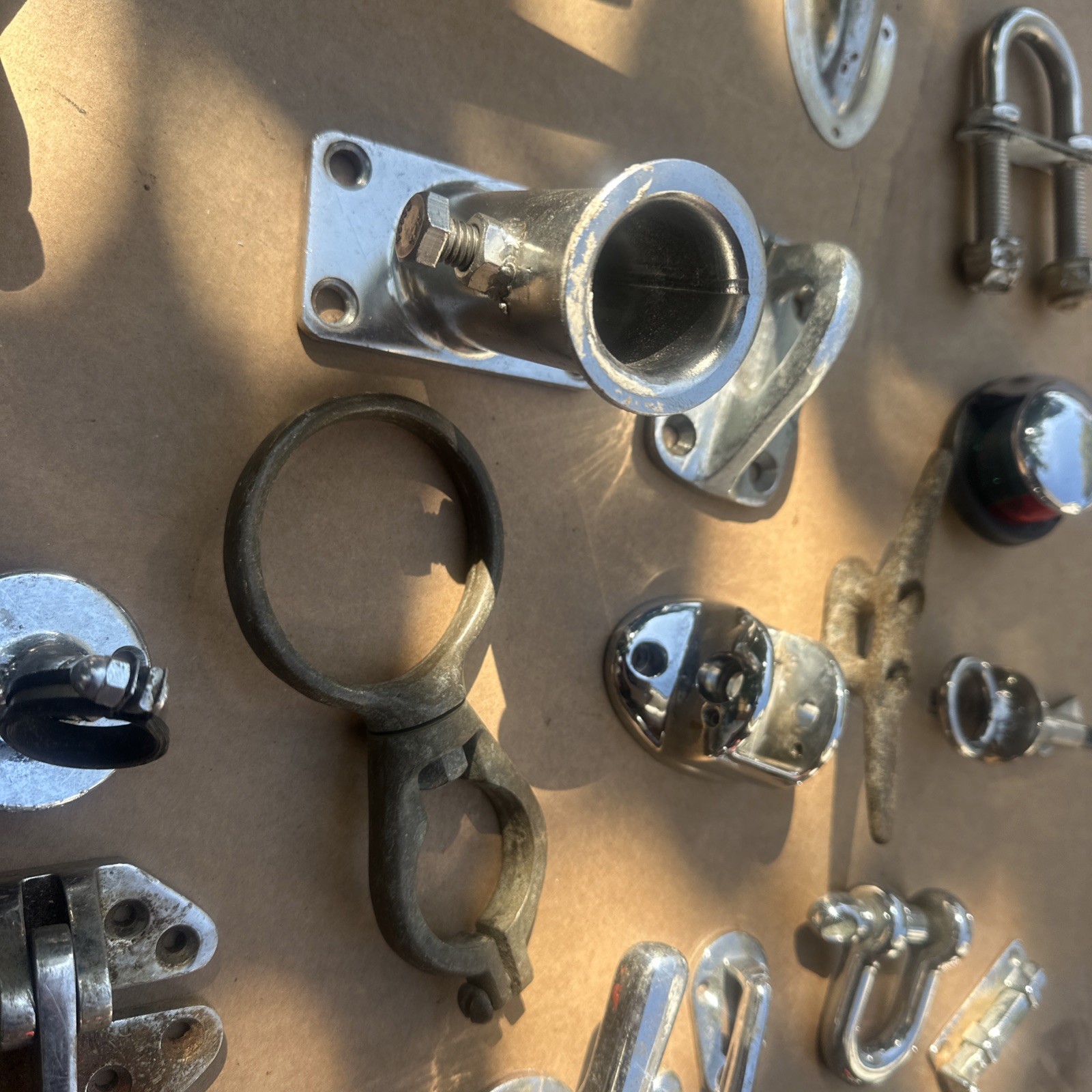 Lot of 32 Pc. Vintage Chrome Boat Cleats, Mounts, Marine Sailing Boating Rigging