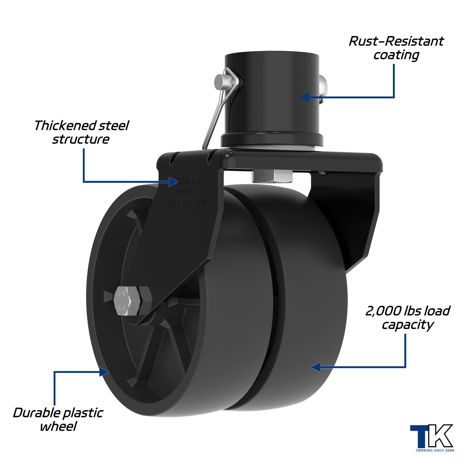 2000lbs Dual 6" Trailer Jack Swivel Caster, Wheel Replacement with Pin for RV