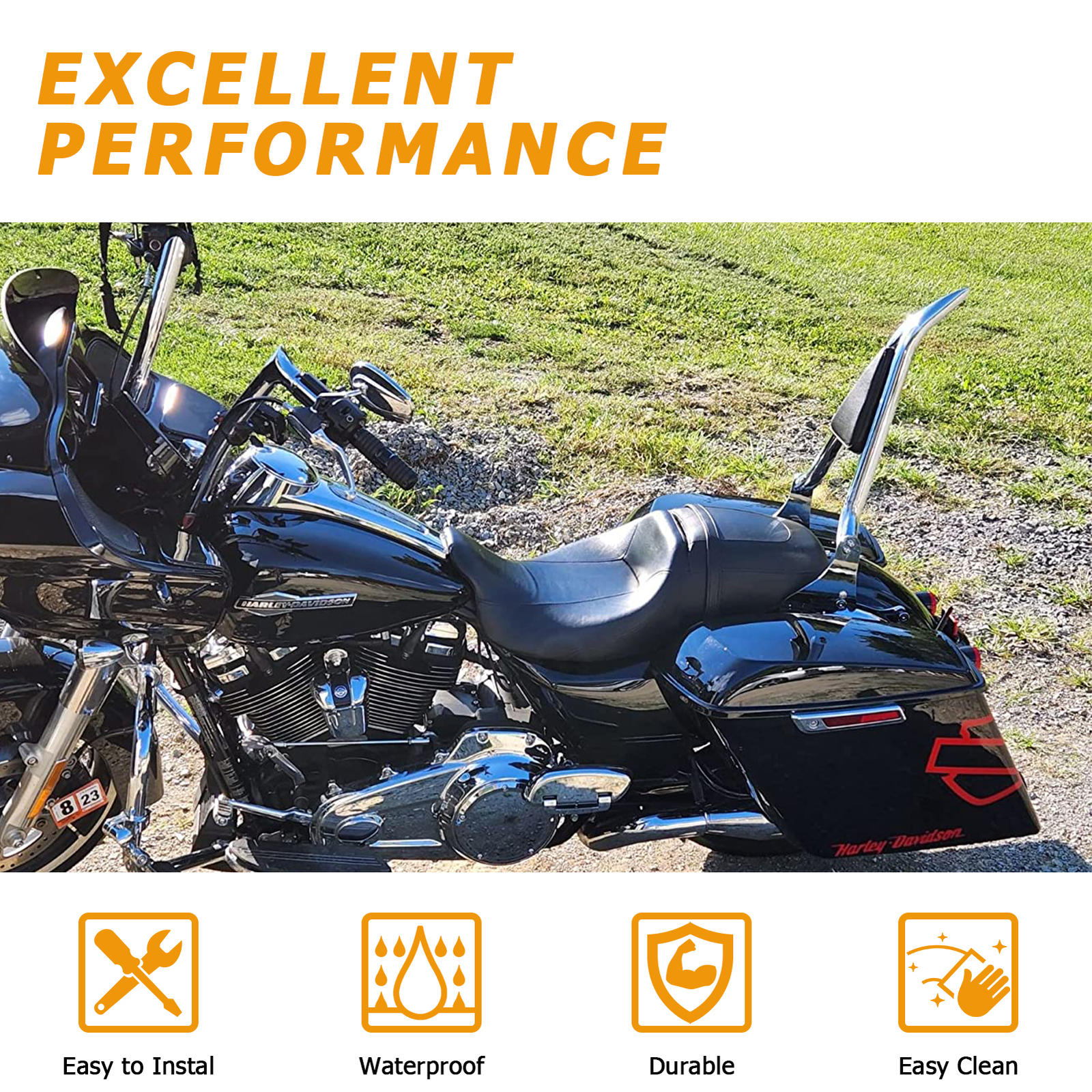 27" Tall Sissy Bar Backrest w/Rack for Harley Road King Street Glide 2009-2024