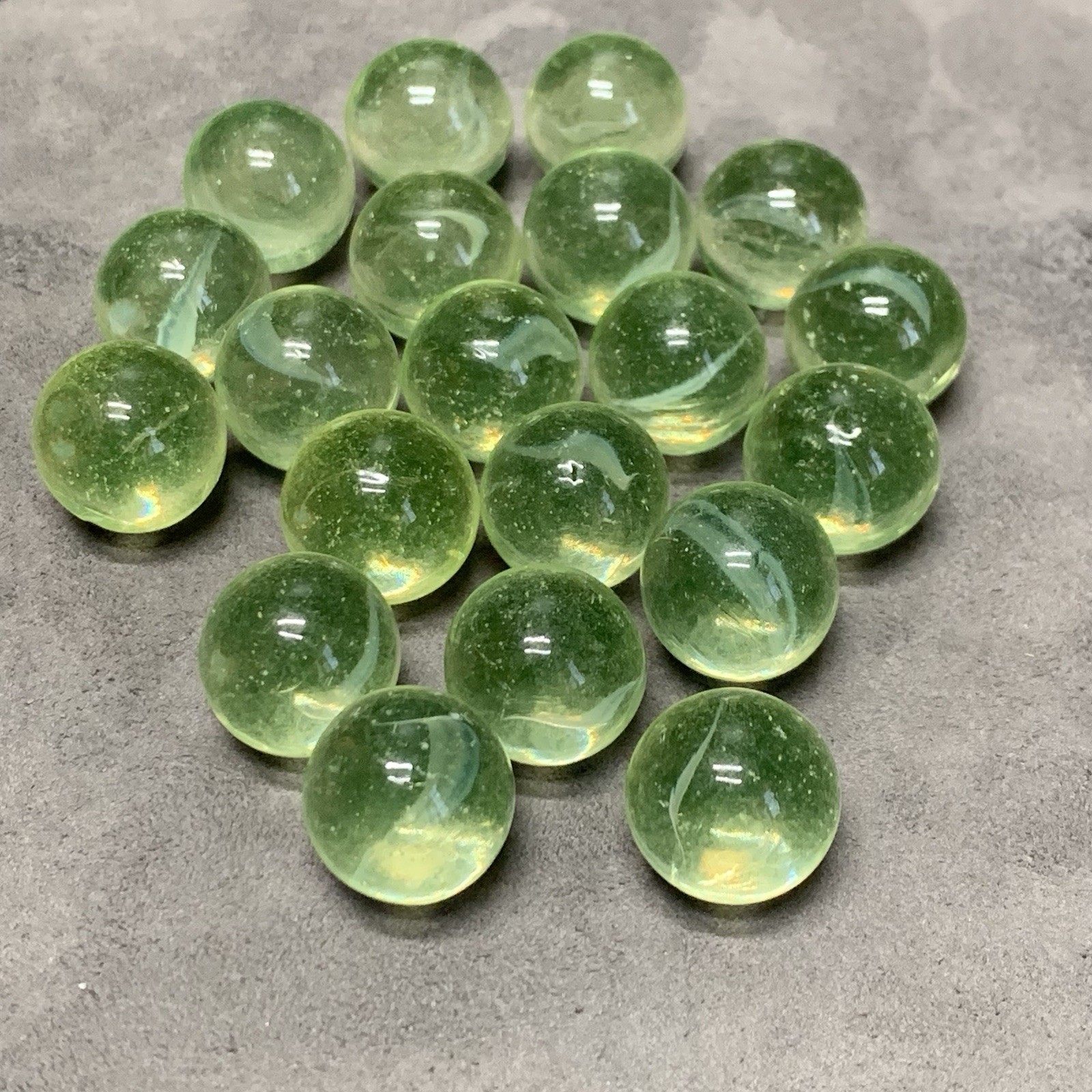 Vaseline Glass Uranium Glass Marbles Swirl UV Glow, Appr 5/8” 15mm, Lot Of 20.
