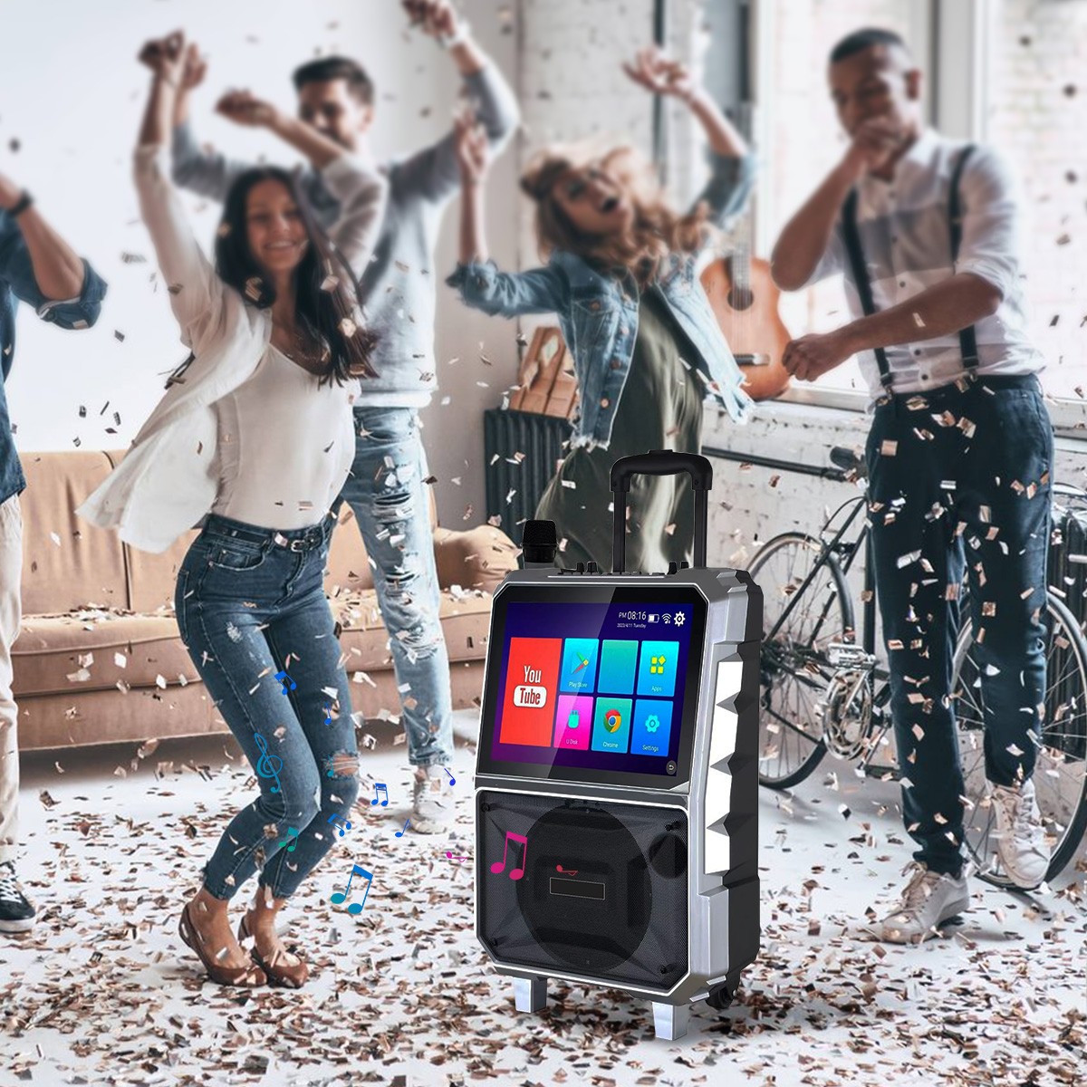 Professional Karaoke Machine BT Speaker w/ Wireless Mic & Lyrics Display Screen