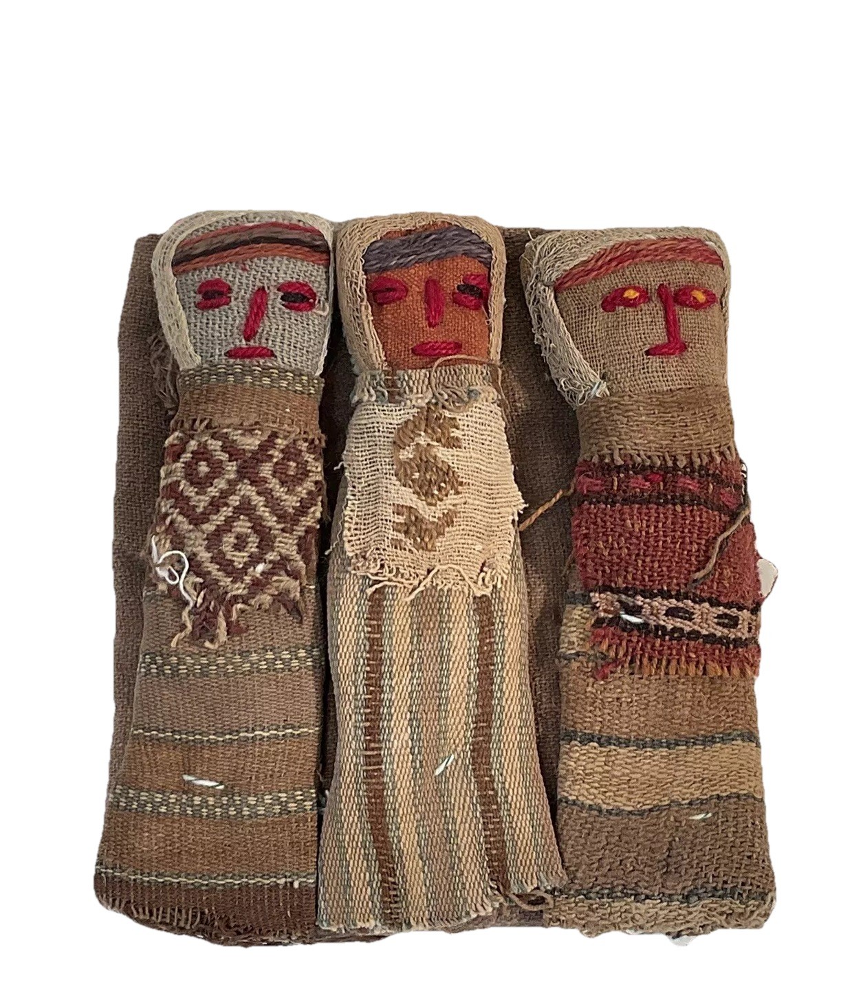 Vintage Peruvian Chancay Burial Cloth Textile Dolls Folk Art Circa 1950 -1960's