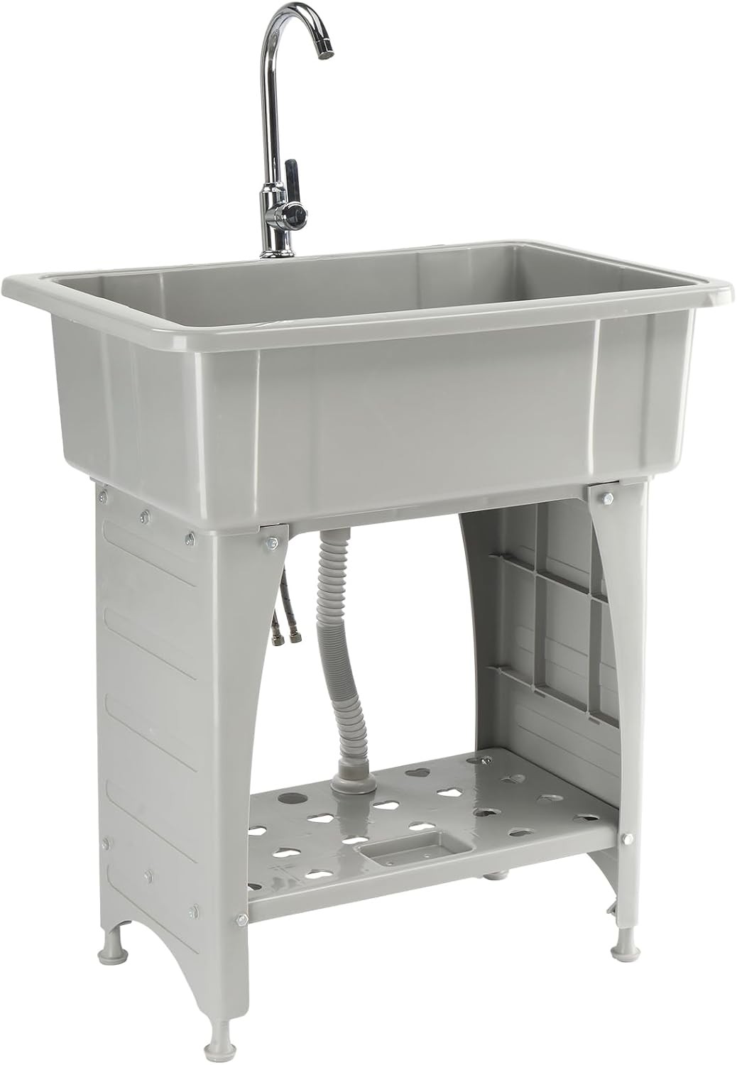 20-Gallon Plastic Utility Sink with Hot & Cold Faucet and Upgraded Height Grey