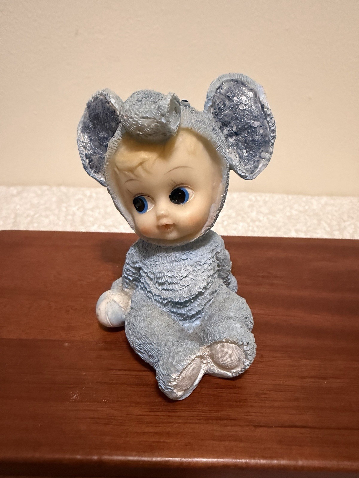 Vintage Baby In Blue Elephant Suit With Large Blue Eyes And Ears Figuring ￼