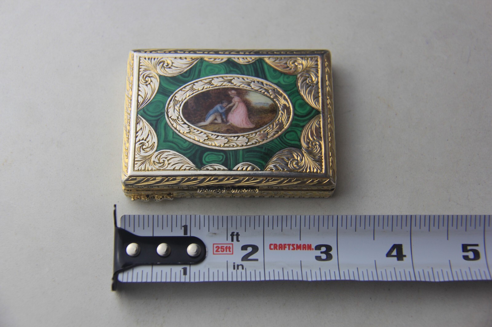 German Parcel Gilt 800 Silver & Enameled Rectangular Snuff Box w/ Courting Scene