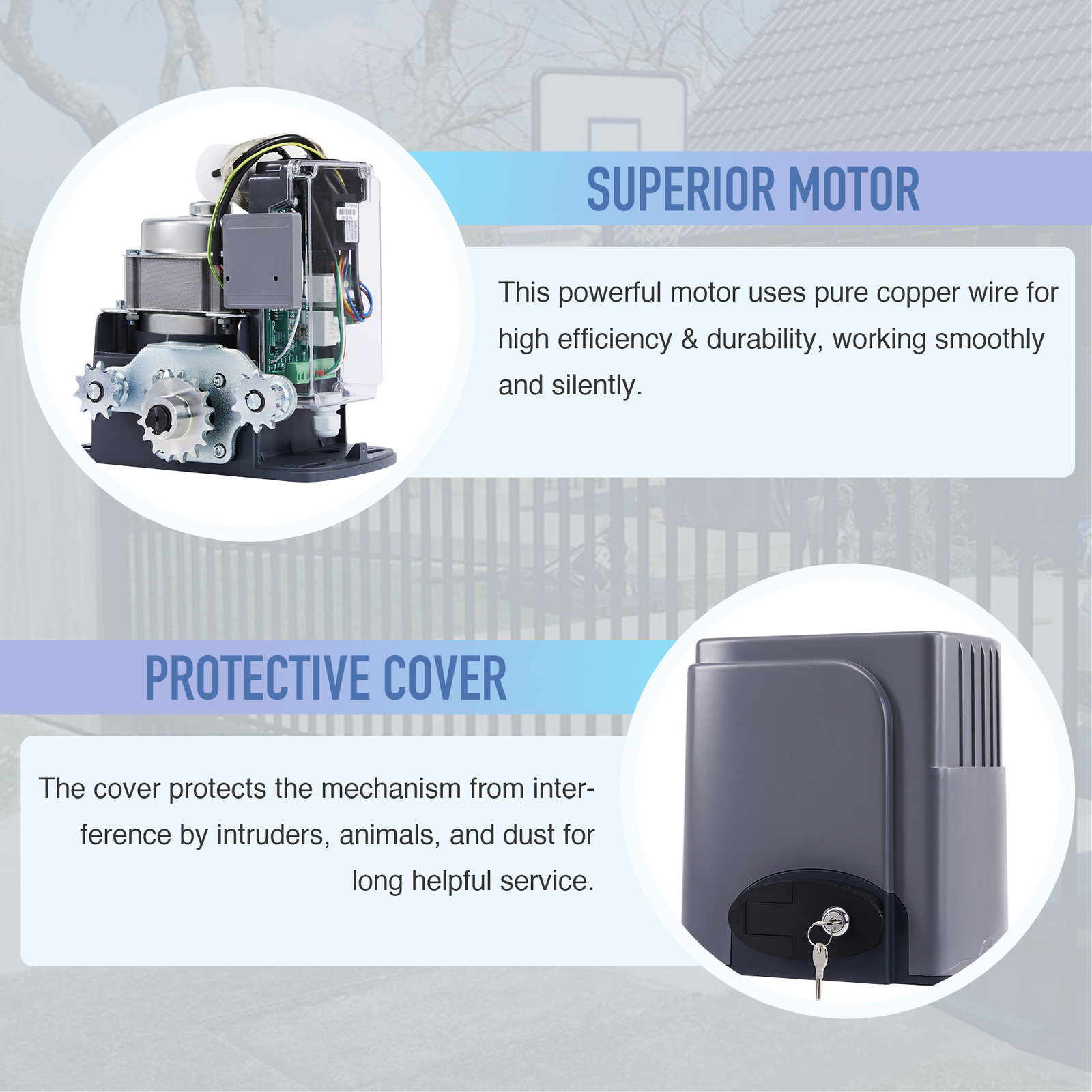 Smart Sliding 380W Gate Opener with Remote Control IR Sensors 1800lb 40ft Quiet