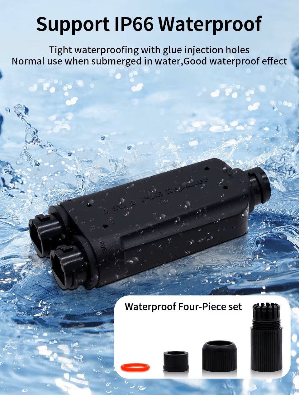 2 Port Waterproof POE Repeater IP66 10/100Mbps 1 to 2 PoE Extender