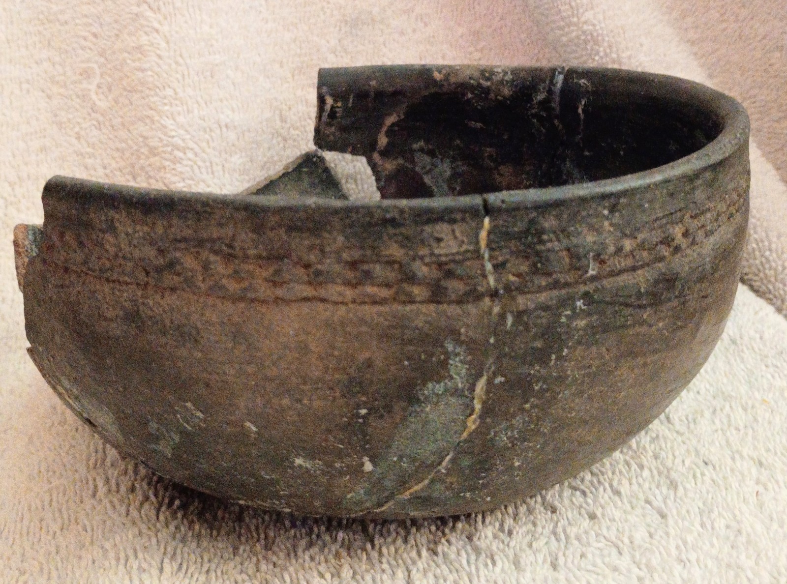 Great Antique Ancestral Pueblo Redware Bowl Corrugated Edge